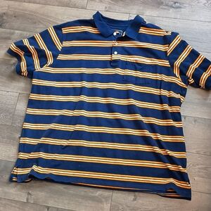 Liberty Blues Men's Navy and Yellow Orange Striped Polo Shirt 3XL Tall